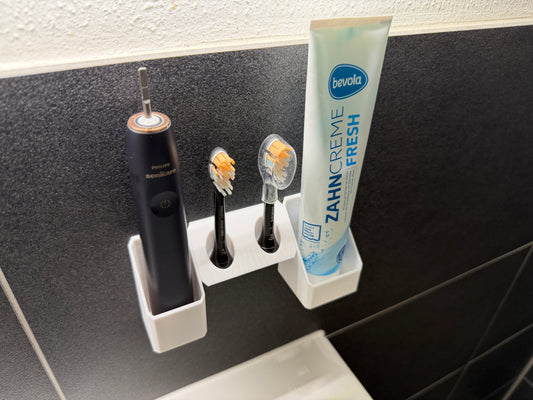 BrushDock Starter-Set – Komplettes Wandhalter-Set inkl. Zahnpasta-Halter (ohne Bohren)