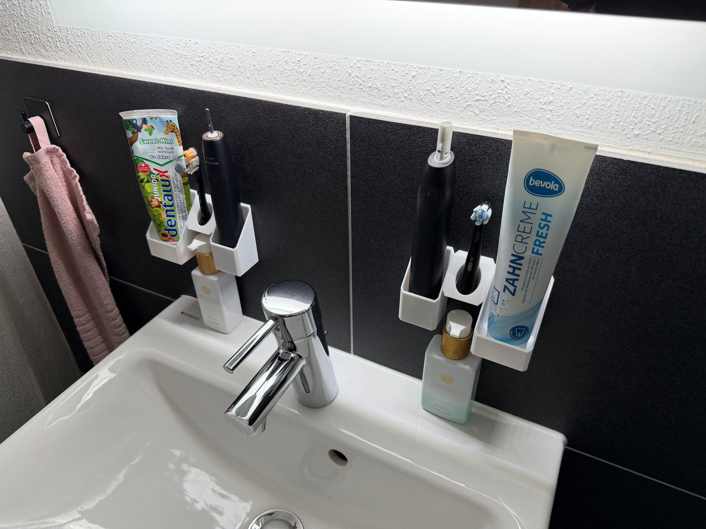 BrushDock Duo Set – Flexible wall mount set for couples (no drilling required) 