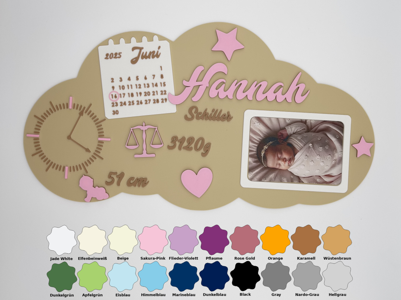 Babyschild für Mädchen mit Farbmustern